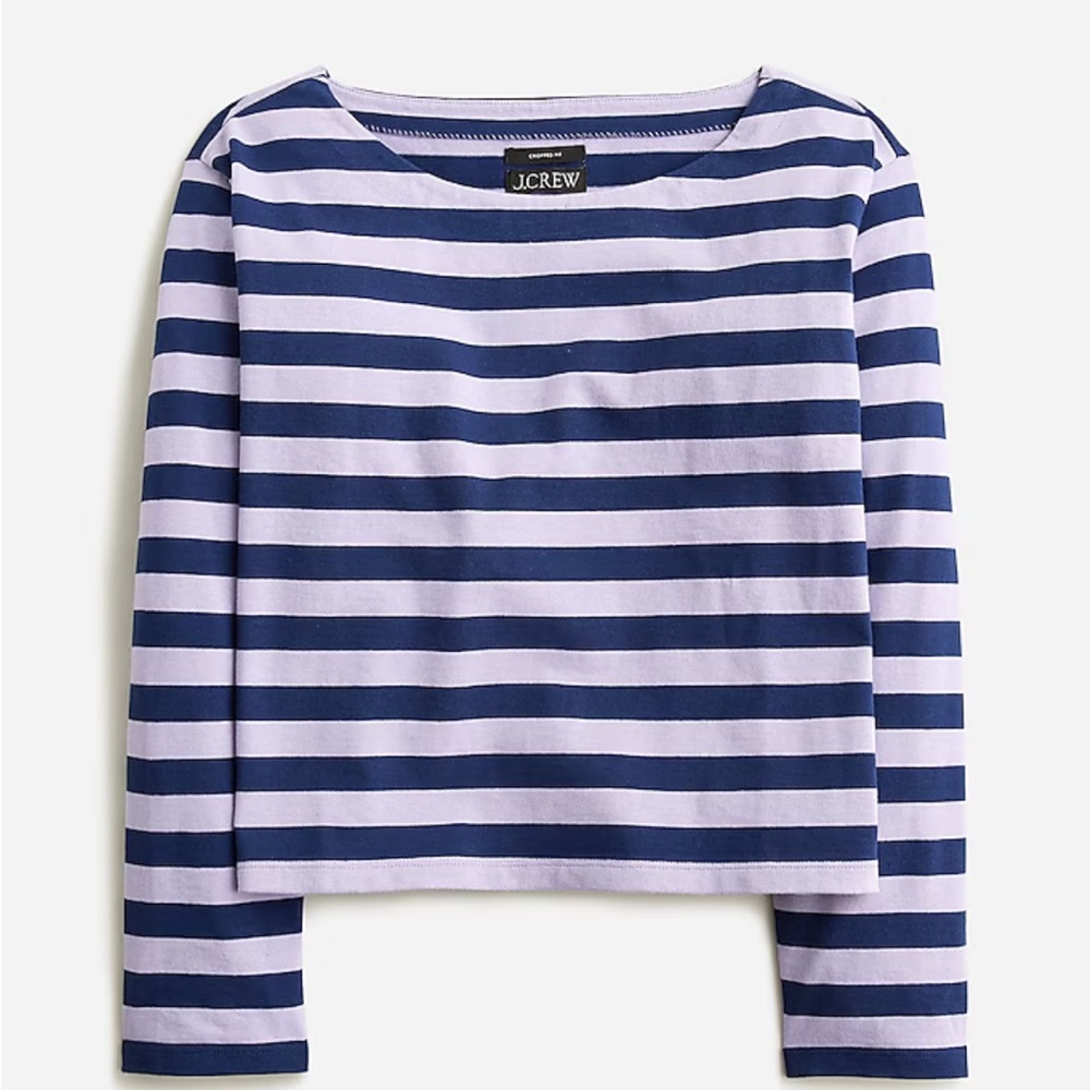 J crew boat neck cropped stripe t shirt lavender blue small